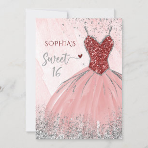 Convites Red Silver Sparkle Dress Doce Doce 16 anos
