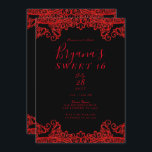 Convites Red Sparkle Glitter Lace Black Sweet 16 Party<br><div class="desc">Personalizar para qualquer evento</div>