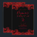 Convites Red Sparkle Glitter Lace Black Sweet 16 Party<br><div class="desc">Personalizar para qualquer evento</div>