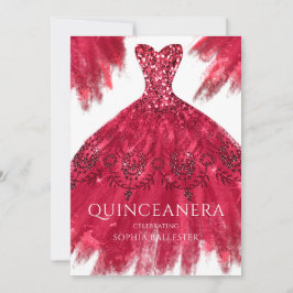 Convites Red Sparkle Gown Elegante Quinceanera