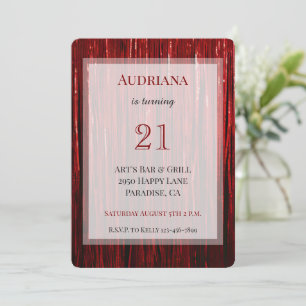 Convites Red Sparkle Tinsel Stripes aniversário de 21 anos