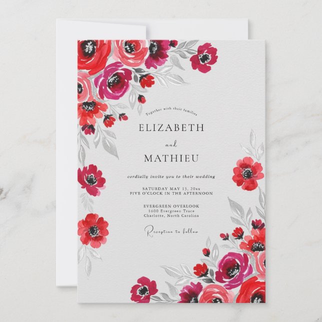 Convites Red Spirited Watercolor Wedding (Frente)