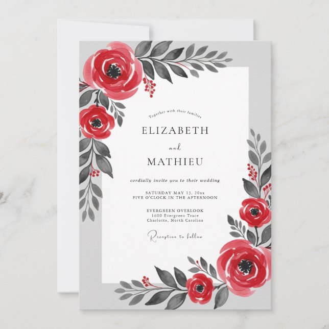 Convites Red Stately Winter Wedding (Frente)