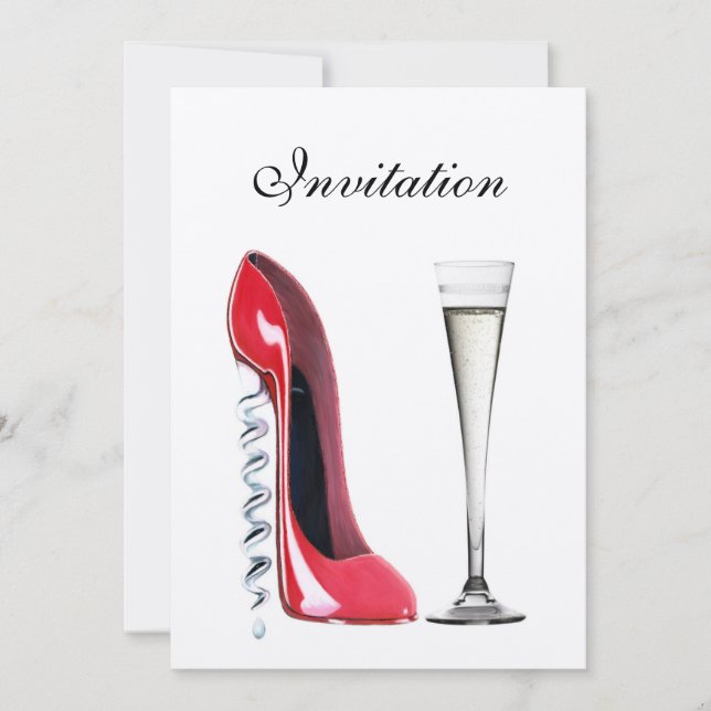 Convites Red Stiletto Corkscrew Heel e Champanhe Flute I (Frente)