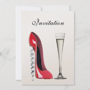 Convites Red Stiletto Corkscrew Heel e Champanhe Flute I