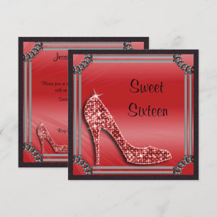 Convites Red Stiletto Sweet 16, Enquadrado pela Elegante Si