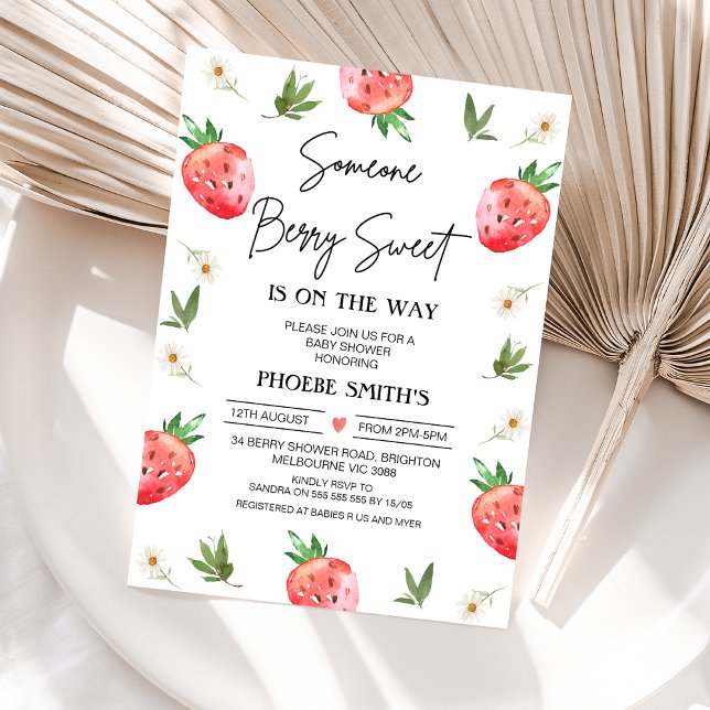 Convites Red Strawberry Alguém Berry Sweet Chá de fraldas (Red Someone Berry Sweet Berry Baby Shower Invitation, Instant Berry Themed Baby Shower Invite, Daisy)