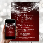Convites Red String Lights 18th Festa de aniversário<br><div class="desc">Elevem a celebração do marco do seu convidado de honra com este 18º convite de aniversário vermelho. Estipulosamente moderno, ele dá o tom perfeito para uma noite inesquecível. Personalizar os convites é uma brisa, basta preencher os detalhes essenciais usando os modelos de texto fornecidos. Você pode escolher entre vários tipos...</div>