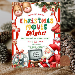 Convites Red Stripes Fun Retro Christmas Movie Night Party