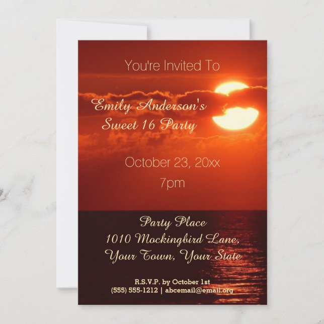 Convites Red Sunset Summer Theme Sweet 16 Aniversário (Frente)