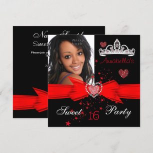 Convites Red Sweet 16 Birthday Diamond Tiara Foto