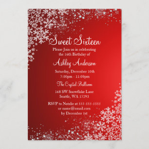 Convites Red Sweet 16 Winter Wonderland Sparkle Snowflakes