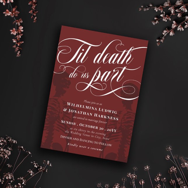Convites Red Til Death Nos Part Skeleton Gótico Casamento (Criador carregado)