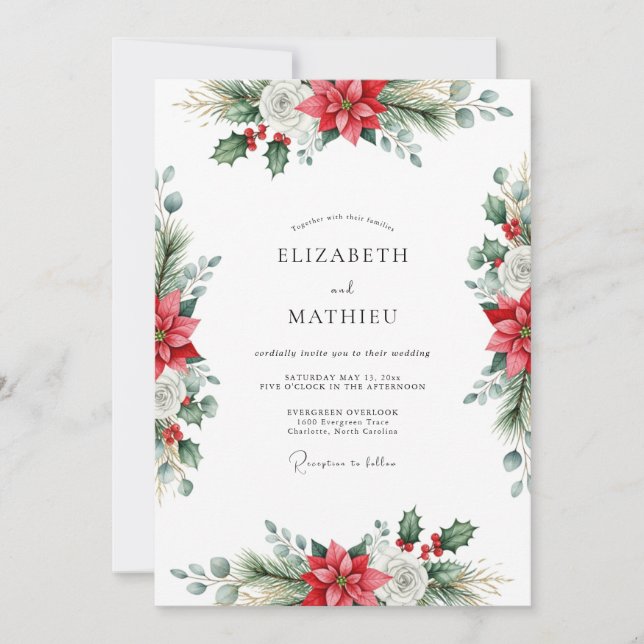 Convites Red Traditional Winter Wedding (Frente)