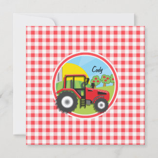 Convites Red Trator em Red and White Gingham