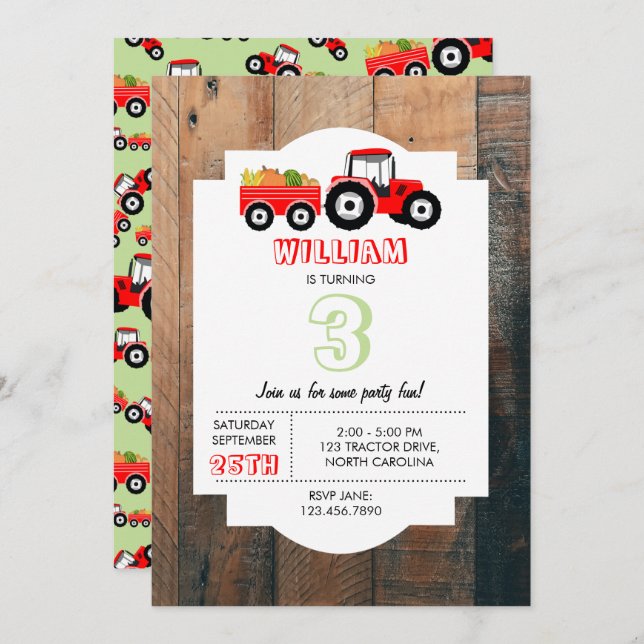 Convites Red Trator Truck Fazenda Produtor Aniversário (Frente/Verso)