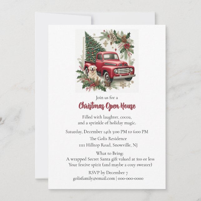 Convites Red Truck Christmas Open House Invitation (Frente)