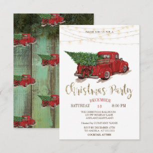 Convites Red Truck Pine Tree, Lights Wood Christmas Party