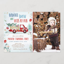 Convites Red Truck Snow Boy Primeiro Aniversário