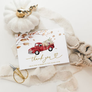 Convites Red Truck White Pumpkin Baby Shower Obrigado