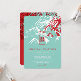 Convites Red & Turquoise Bamboo deixa casamento chinês Zen