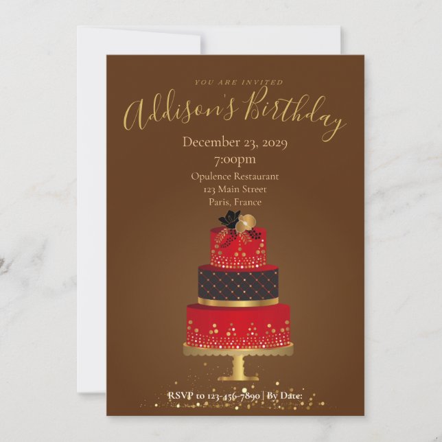 Convites Red Velvet Custom Birthday Invitation Card (Frente)
