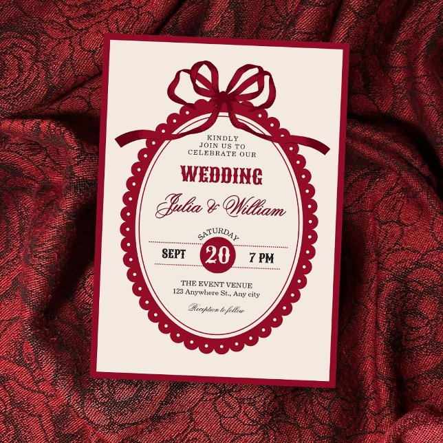 Convites Red vintage bow wedding (Criador carregado)