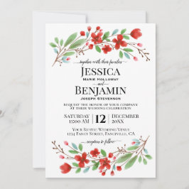 Convites Red Watercolor Blossoms Elegant Boho Chic Wedding