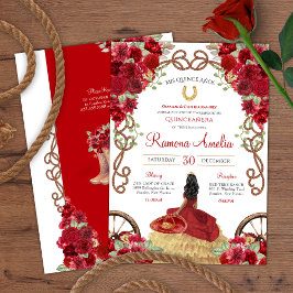 Convites Red Western Rusal Floral Charra Quinceanera