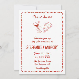 Convites Red Whimsical Pizza That's Amore Italian Wedding