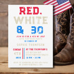 Convites Red White 30 Tipografia 4 de julho aniversário de<br><div class="desc">Um convite de festas moderno,  elegante e divertido "Vermelho,  Branco e 30" para o dia 4 de julho com um tema "Branco Vermelho e Trinta".</div>