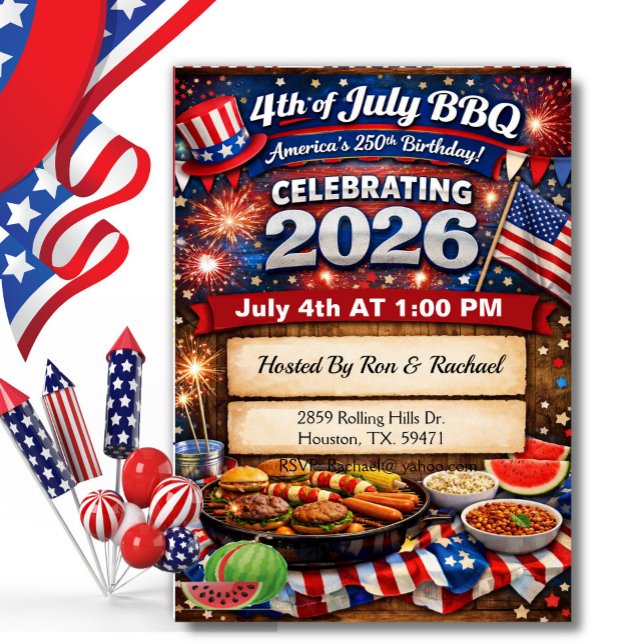 Convites Red White America's 250th 4th Of July BBQ (Criador carregado)