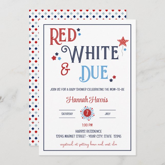Convites Red White and Due Baby Shower Invitation (Frente/Verso)