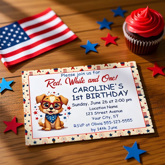 Convites Red White And One Patriotic Puppy Invitation (Criador carregado)