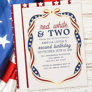 Convites Red White and Two 4th of July Kids 2nd Birthday