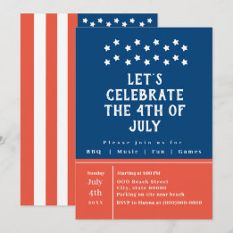 Convites Red White Blue 4th do Partido Simple Classic