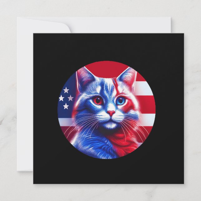 Convites Red White & Blue Cat With American Flag Background (Frente)