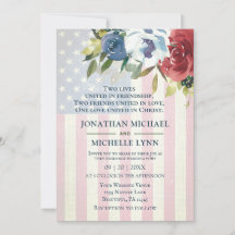 Red White Blue Floral EUA Bandeira Christian Weds