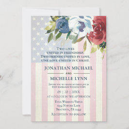 Convites Red White Blue Floral EUA Bandeira Christian Weds