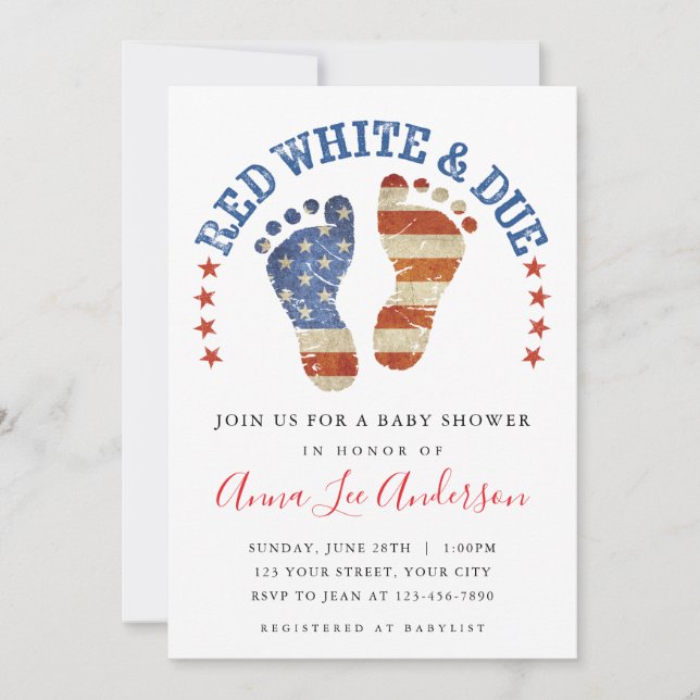 Convites Red White & Due Baby Shower Invitation (Frente)