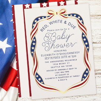 Convites Red White & Due Ribbon Gender Neutral Baby Shower