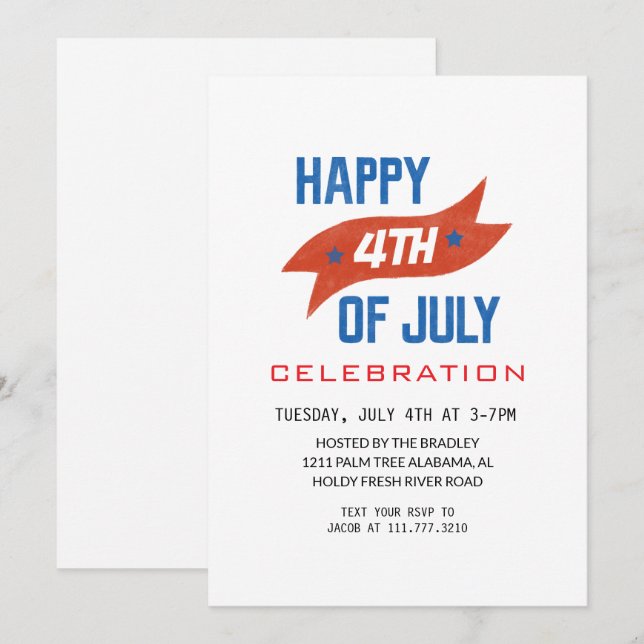 Convites Red White e Blue Dia da Independência do Quarto de (Frente/Verso)