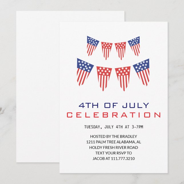 Convites Red White e Blue Dia da Independência do Quarto de (Frente/Verso)