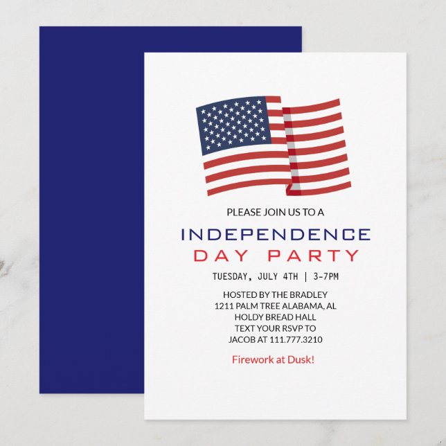 Convites Red White e Blue Dia da Independência do Quarto de (Frente/Verso)