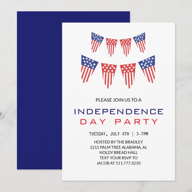 Convites Red White e Blue Dia da Independência do Quarto de (Frente/Verso)