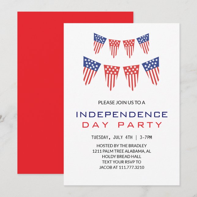 Convites Red White e Blue Dia da Independência do Quarto de (Frente/Verso)