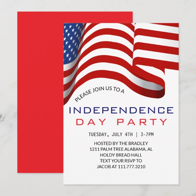 Convites Red White e Blue Dia da Independência do Quarto de (Frente/Verso)