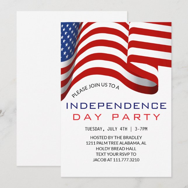 Convites Red White e Blue Dia da Independência do Quarto de (Frente/Verso)