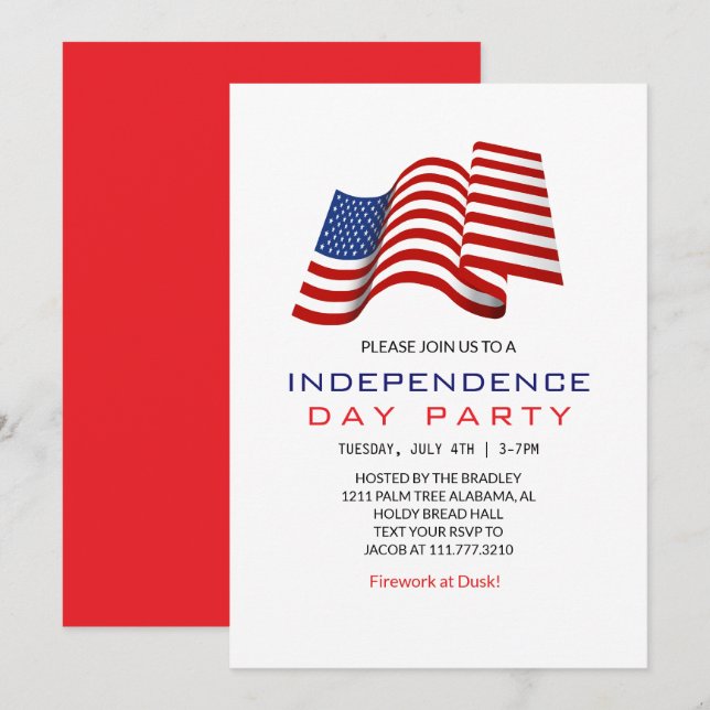 Convites Red White e Blue Dia da Independência do Quarto de (Frente/Verso)