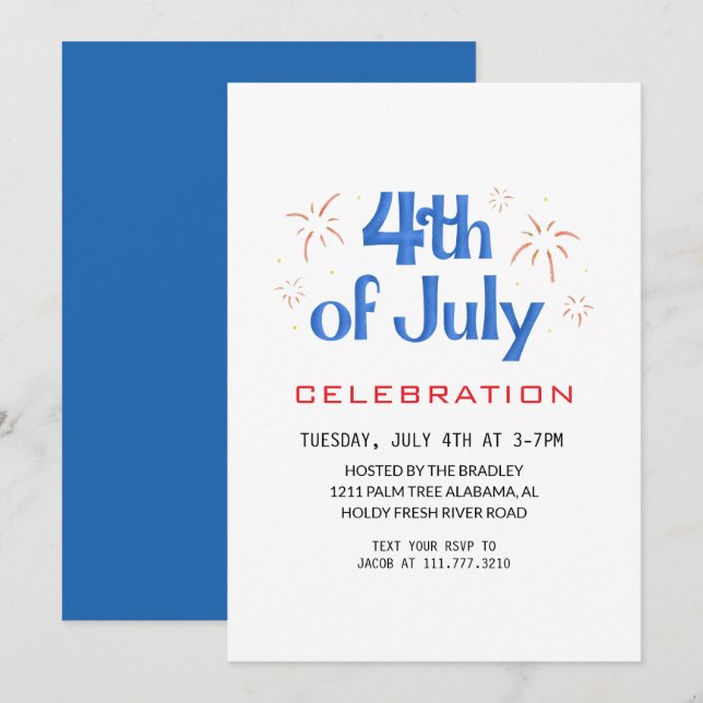 Convites Red White e Blue Dia da Independência do Quarto de (Frente/Verso)